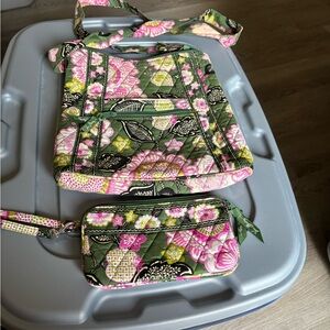 Vera Bradley Green and Pink Floral Crossbody Bag and Wallet